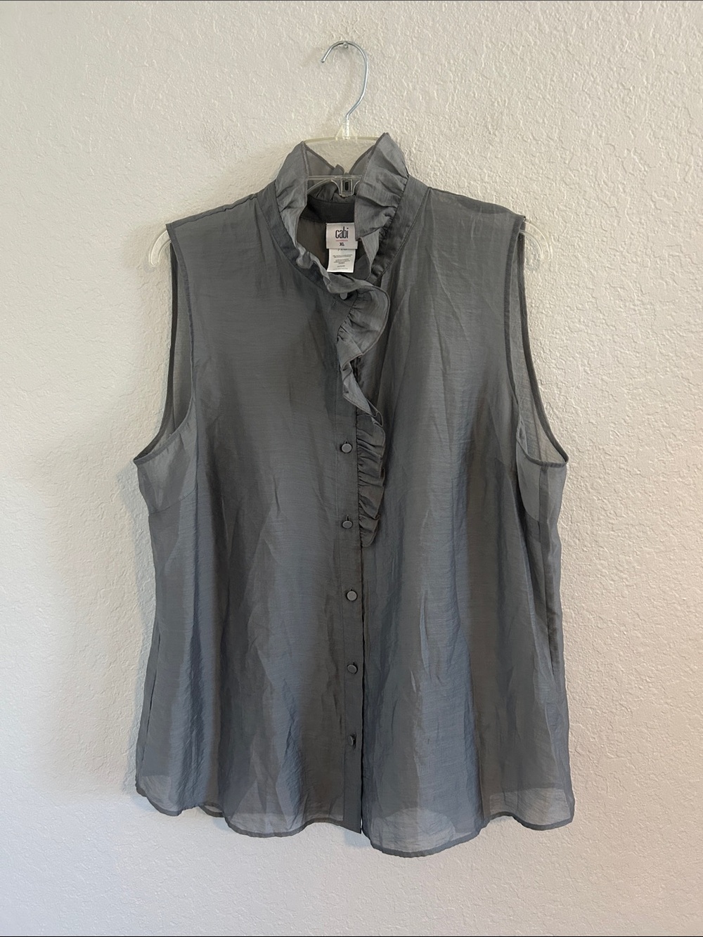 CAbi Gray Sleeveless Ruffle-Front Blouse